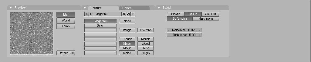 The Texture Buttons window with a stucci texture.